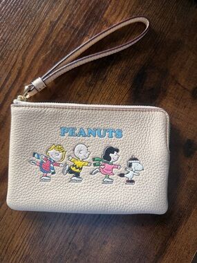 Coach Cream Peanuts Wristlet with Multicolor Character Print